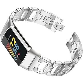 Abanen Bling Bands لـ Fitbit Charge 6 / Charge 5، أساور كريستالية من خليط معدني قابلة للتعديل للنساء مجوفة خفيفة الوزن وسوار لتعقب Fitbit Charge 5 المتقدم