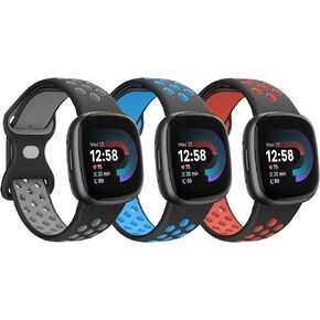 SKYLET Compatible for Fitbit Versa 3 / Versa 4/ Fitbit Sense/Fitbit Sense 2 Bands for Men Women, 3 Pack Sport Breathable Silicone Replacement Sense/Versa 3 Smart Watch Bands for Women Men