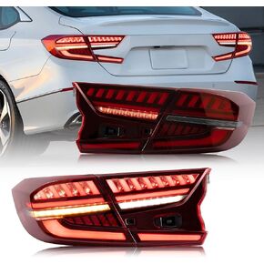 VLAND Led Tail Lights Compatible with Honda Accord 10th Gen 2018-2022 Rear Lamps w/Scanning Dynamic Animation Breathing DRL, w/Sequential, Red, Pair 4Pcs