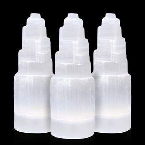 Himalayan Glow WBM Selenite Tower Skyscraper 10cm, Natural Home Decoration & Meditation Crystal Stone-3 PCS Lamp, (Pack of 3), White