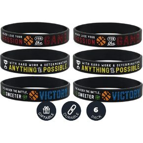 Inkstone Basketball Silicone Wristbands with Motivational Sayings (6-pack) - Basketball Bracelets Jewelry Gifts