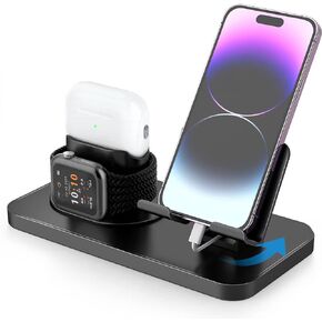 180°Rotation Phone Charger Stand Holder，3in1 Charger Dock, Charging Stand for Apple iwatch/Airpods/ipad and Most Smartphones (Gray)