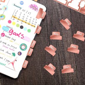 Outus 24 Pieces Monthly Tabs for Planner Monthly Calendar Stickers Adhesive Tabs Designer Accessories Planner Stickers Decorative for Office Planners Organizations(Gold)