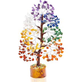 ZAICUS Seven Chakra Crystal Tree - Handcrafted Gemstone Tree for Healing, Balance, and Decor | Amethyst, Carnelian, Clear Quartz, and More | Perfect for Meditation and Spiritual Gift - 10-12 Inch