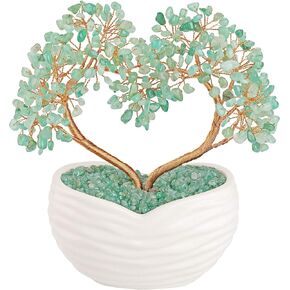 GEHECRST Green Aventurine Tree Healing Crystals Heart Money Tree Reiki Gemstones Quartz Bonsai Tree Feng Shui Crystal Ornament for Home Desk Yoga Decor Healing Crystal Gifts for Mom Mothers Day