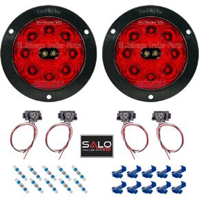TecNiq, Inc LED Tail Light Kit - 4" Round Hi Visibility Stop Turn Tail Lights w/Reverse Lights | for Trucks Trailers RVs | Includes Wiring Connectors (Flange Mount)