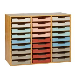 Really Good Stuff Bamboo 27-Slot Mail Center with Boho Trays