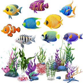 53 Pcs Fish Cutouts Paper Colorful Classroom Decoration Tropical Fish Accents Cut Outs with Glue Points for Bulletin Board School Under The Sea Ocean Creature Party Supply Birthday Decor for Kids