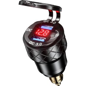 Kewig Aluminum DIN Hella Plug Charger Motorcycle Dual Quick Charger 3.0 USB Charger Power Adapter with LED Display Waterproof for 12V-24V BMW Ducati Triumph Hella DIN Socket