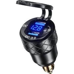Kewig الألومنيوم DIN Hella Plug Charger دراجة نارية شاحن مزدوج سريع 3.0 USB شاحن محول الطاقة مع شاشة LED مقاومة للماء لـ 12V-24V BMW Ducati Triumph Hella DIN المقبس