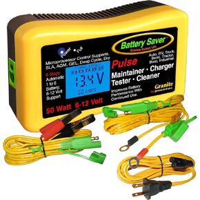 Premium 6 & 12 Volt 50W Pulse Charger, Maintainer & Tester (Gen. 3), Yellow, Black
