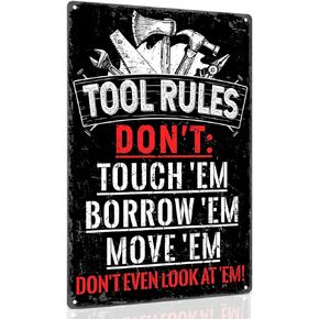 Tool Rules Sign Vintage Metal Sign for Garage Decor 8 x 12 Inch