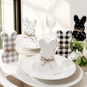 Easter Decorations for The Home: 6pcs Neutral Easter Peep Bunny Wooden Table Centerpiece Signs, Farmhouse Wood Bunny Decor Tiered Tray Decor Easter Decorations for Table, Vintage Easter Gifts