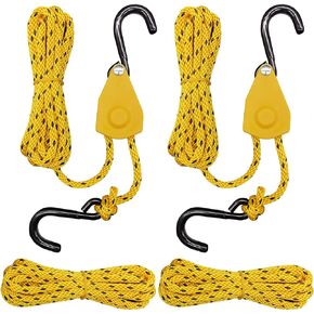 1/4" Kayak and Canoe Ratchet Tie Down, Rope Hoist Pulley Hoist, with 10' Solid Braided Polypropylene Rope, 150lb Weight Capacity