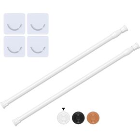 2Pcs Spring Tension Curtain Rods 16 to 28 Inch, Adjustable Spring Curtain Rod No Drilling, White Small Tension Rods for Window DIY Projects Cupboard Wardrobe Small Curtain Rods