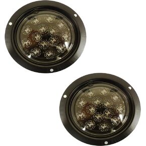 2 PC LED Round Flush-Mount Stop Turn Tail Light 5 3/8" Clear Lens Red Light