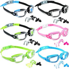 6 Pack Swim Goggles Anti Fog Swimming Goggles Soft Silicone Frame No Leaking Pool Goggles Anti UV Swimming Glasses with 6 Nose Clips 6 Earplugs for Adult Women Men Youth Kid over 8 Years Old, 6 Colors in Saudi Arabia