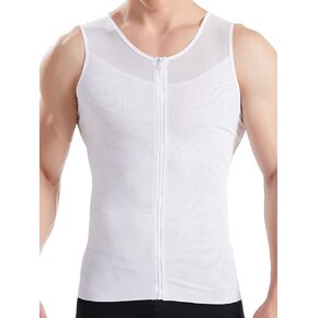 HANERDUN Mens Slimming Shirt Body Shaper Vest Compression Shirt Tummy Control Shapewear Abdomen with Zipper