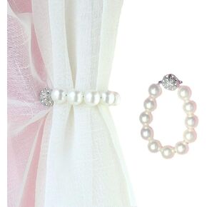 ABS Pearl White Curtain Buckle Strap, Strong Magnetic Curtain Tiebacks Rope Shining Clip Fastener Pack of 2 (20cm Pearl White)