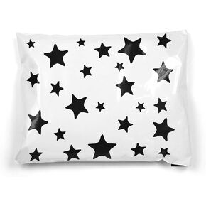 Shop4Mailers 10 x 13 Black and White Stars Poly Bag Mailer Envelopes 2 Mil (100 Pack, BW Star)