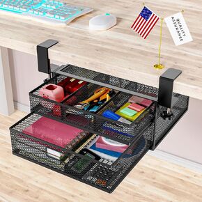 Under Desk Drawer Organizer No Drill Metal Under Desk Storage Drawer Container 2 Slide Out Cabinet Drawer Suitable for Home And Office (Medium)