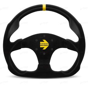 MOMO Motorsport MOD. 30 Racing Steering Wheel Black Suede Brushed Black Anodized Spoke Yellow Stripe Flat Bottom 320mm - R1960/32S