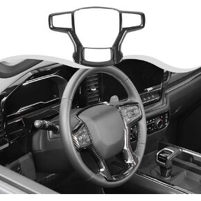 Steering Wheel Trim for Chevy Silverado Steering Wheel Panel Trim Cover Compatible with Chevy Silverado 2019+ Interior Accessories (ABS,1PC) (Black Wood)