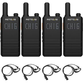 Retevis B3S Walkie Talkie with LCD Screen, Portable 2 Way Radios with Earpiece, Ultra Thin, Channel Display, Rechargeable Walkie Talkies 1620mAh Battery for Retail Convenience Store (4 Pack)
