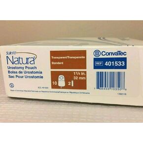 ConvaTec 401533 SUR-FIT 10" Natura Urostomy Pouch with 1-Sided Comfort Panel, Standard, Fold-Over Tap, Transparent, 1-1/4" Flange, Pack of 10
