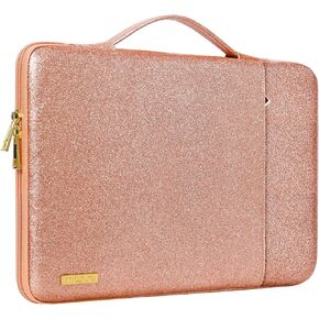 MOSISO Laptop Sleeve Compatible with MacBook Air/Pro, 13-13.3 inch Notebook, Compatible with MacBook Pro 14 inch M4 M3 M2 M1 2024-2021, Waterproof PU Leather Vertical Bag with Pocket&Belt, Rose Gold