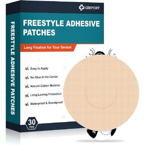30 Pack Freestyle Adhesive Patches, Sensor Covers Intended for Freestyle Libre 2/3-Enlite-Medtronic Guardian, CGM Sensor Patches, No Glue in The Center, Long Fixation for Your Sensor(Tan)