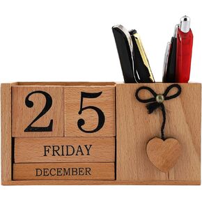 Wooden Perpetual Calendar, Daily Calendar home and Office Desk Accessories (Black)