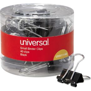 Universal 11140 Small Binder Clips, 3/8-Inch Capacity, 3/4-Inch Wide, Black, 40/Pack