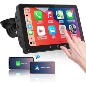 CarPlay Screen Portable Car Stereo - Wireless Android Auto Bluetooth Car Radio - 7 Inch QLED Display Steering Wheel Control Mirrorlink GPS Navigation