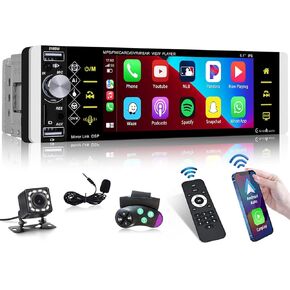 6.9 inch Single Din Car Stereo Wireless Carplay Radio Android Auto, Touchscreen Car Radio with Bluetooth Mirror Link FM EQ Type-C USB SWC