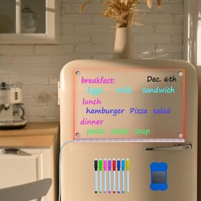 DIY Dry Erase Message Board Magnetic Whiteboard Acrylic Warm White Dimming Night Light for Fridge/Wall USB 15.74 x 11.88 Inch Clear Transparent Handwriting Doodle Note Board 8 Color Marker Memo List