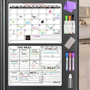 Acrylic Magnetic Whiteboard for Fridge, Acrylic Calendar for Fridge, Dry Erase White Board for Fridge Monthly and Weekly Calendar - 16"x12" Size- Includes 6 Color Dry Erase Marking