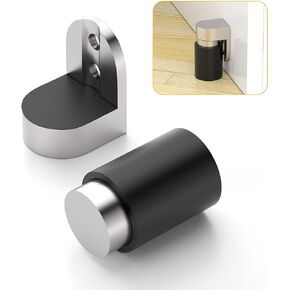 Cylindrical Floor Mount Door Stop Stainless Steel Heavy Duty Magnetic Door Stopper Height-Adjustable Brushed Satin Door Holder Floor Mount