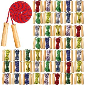 60 Pcs 7.25 ft Jump Rope for Kids Skipping Rope Adjustable Cotton Rope with Wooden Handle Bulk Braided Fitness Jumping Rope for Students Girls Boys Training Outdoor Exercise, Random Colors