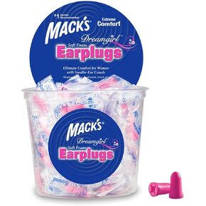 Mack's Dreamgirl Soft Foam Earplugs, 100 Pair, Pink - 30dB NRR, 33dB SNR - Individually Wrapped - Small Ear Plugs for Sleeping, Snoring, Studying, Loud Events, Traveling and Concerts