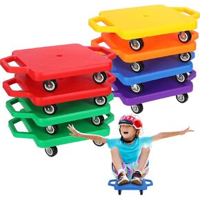 8 Pcs Sports Scooter Board Sitting Scooter Board for Kids Plastic Floor Scooter with Non-marring Plastic Casters, Physical Education for Home School Play Equipment