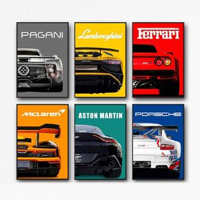 Car Posters Supercar Poster Art Prints For Walls Vintage Racing Car Wall Art For Boys Bedroom(Unframe,8x12inch,6pcs)