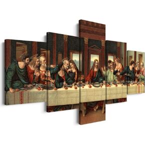 YOUHONG 5 Piece Last Supper Wall Art Christian Wall Decor Jesus Posters Leonardo Da Vinci Dining Room Decor The Last Supper Painting for Bedroom Living Room Decor (50''W x 24''H)