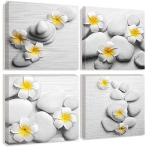 White Lotus Flower Zen Wall Art Grey Calming Zen Spiritual Decor Meditation Yoga Spa Artwork Lotus For Spiritual Room Bathroom (B, 12x12inch)