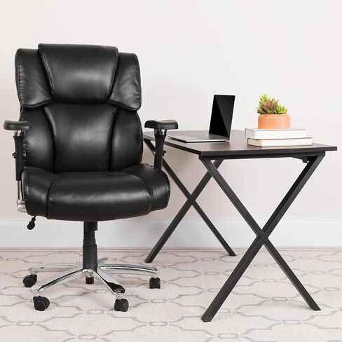 Flash Furniture HERCULES Series 24/7 الاستخدام المكثف كبير وطويل 400 رطل. كرسي مكتب مريح تنفيذي من الجلد الناعم باللون الأسود in Kuwait