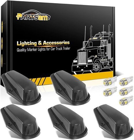Partsam 5X Cab Marker Light Roof Running Light غطاء أسود + 5050 أبيض T10 194 168 مصابيح LED متوافقة مع F150 F250 F350 1973-1997 F سلسلة شاحنات بيك اب فائقة التحمل in Saudi Arabia