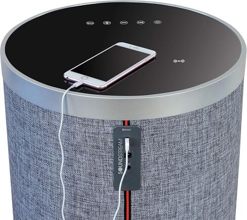 طاولة نهاية منزلية من Soundstream STSW-180MCM-G مع سطح دوار من الزجاج المقسى، ونظام مكبر صوت 5 قنوات، وشحن لاسلكي، ومنفذ شحن USB، وطاولة زاوية ذكية مع صوت محيطي in Kuwait