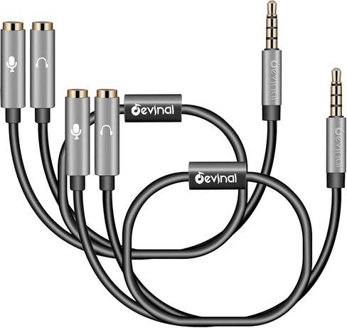 مقسم سماعة رأس ديفينال، مقسم ميكروفون سماعة الرأس، مقسم صوت trrs مقاس 3.5 مم، 1/8 بوصة 4 أقطاب ذكر إلى 2 موصل محول سلك محول أنثى مزدوج 2 حزمة in Kuwait