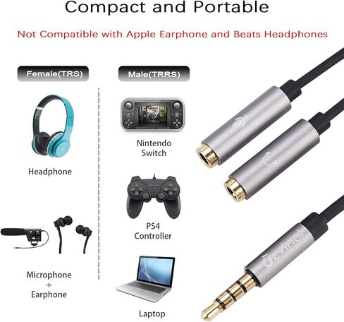 مقسم سماعة رأس ديفينال، مقسم ميكروفون سماعة الرأس، مقسم صوت trrs مقاس 3.5 مم، 1/8 بوصة 4 أقطاب ذكر إلى 2 موصل محول سلك محول أنثى مزدوج 2 حزمة in Kuwait