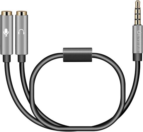 مقسم سماعة رأس ديفينال، مقسم ميكروفون سماعة الرأس، مقسم صوت trrs مقاس 3.5 مم، 1/8 بوصة 4 أقطاب ذكر إلى 2 موصل محول سلك محول أنثى مزدوج 2 حزمة in Kuwait